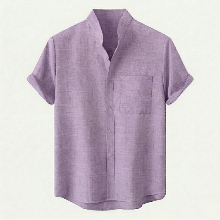 VALERIQUE | Homme chemise en lin à manches courtes avec col officier et fermeture boutonnée pour usage quotidien