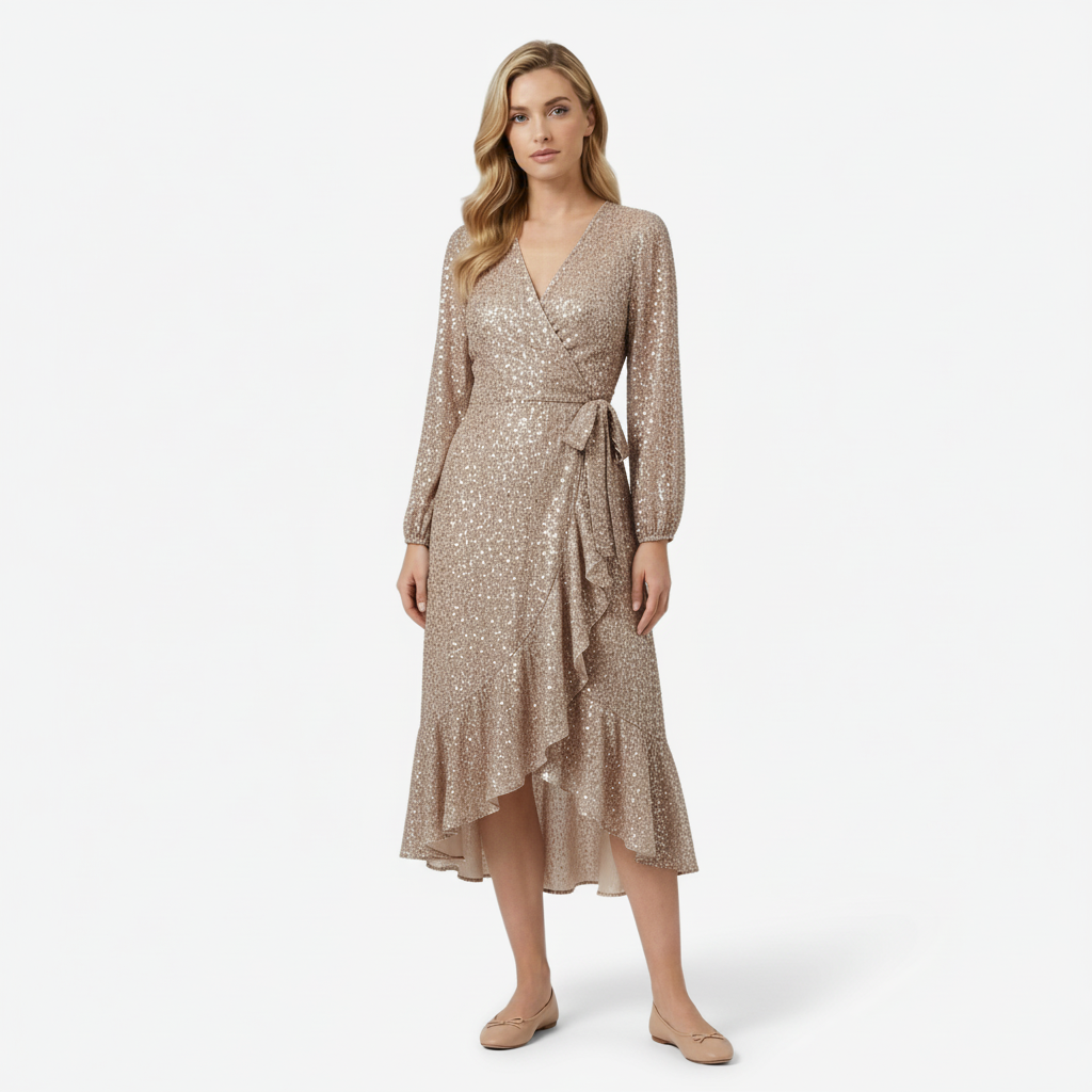 VALERIQUE | Femme Robe Formelle Cache-Cœur en, Manches Longues Bouffantes, Col en V Profond