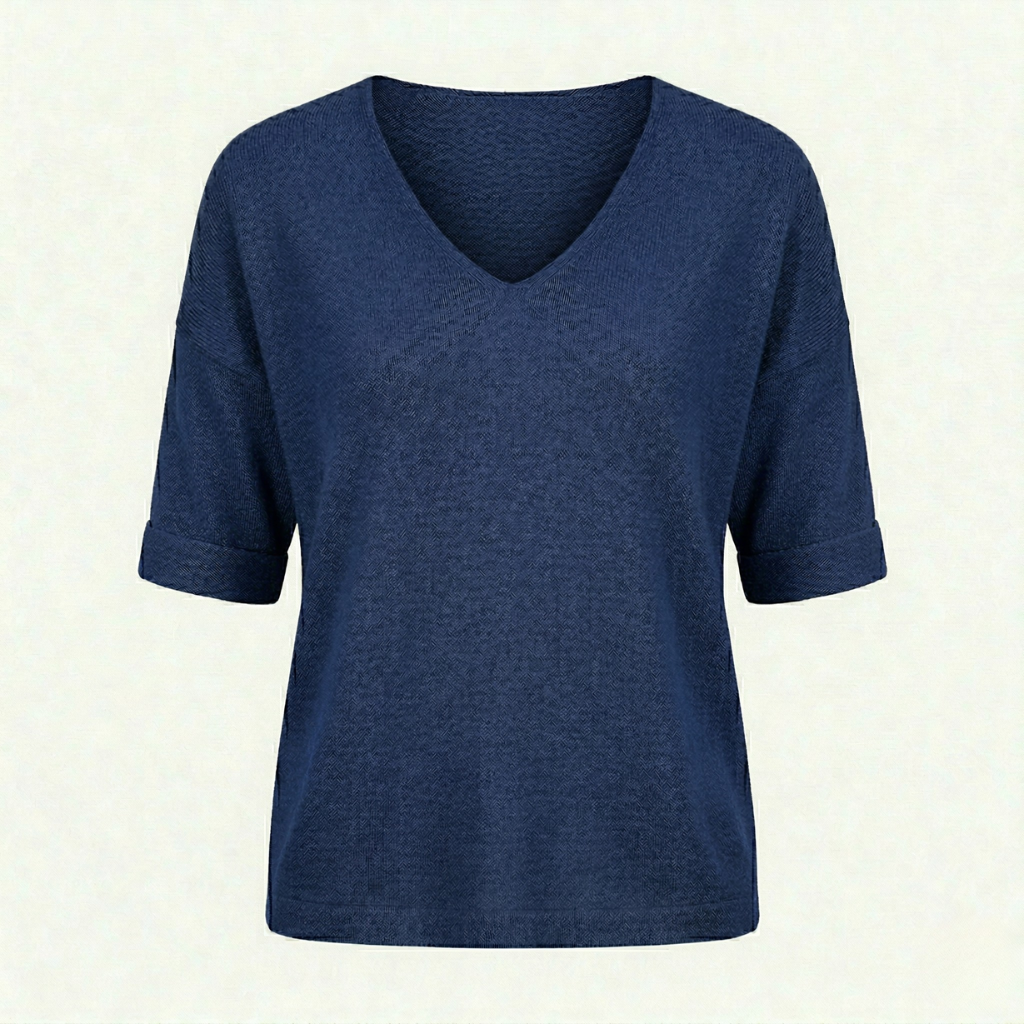 VALERIQUE | Femme pull à col V manches courtes coupe décontractée style minimaliste pour usage quotidien
