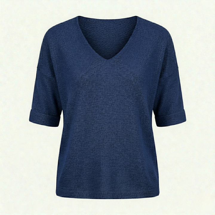 VALERIQUE | Femme pull à col V manches courtes coupe décontractée style minimaliste pour usage quotidien