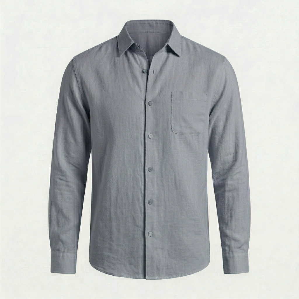 VALERIQUE | Homme chemise en lin à manches longues avec col classique et fermeture boutonnée pour usage quotidien