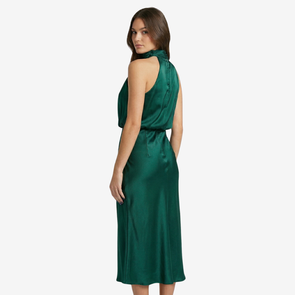 VALERIQUE | Femme Robe midi sans manches coupe ajustée col drapé style fluide
