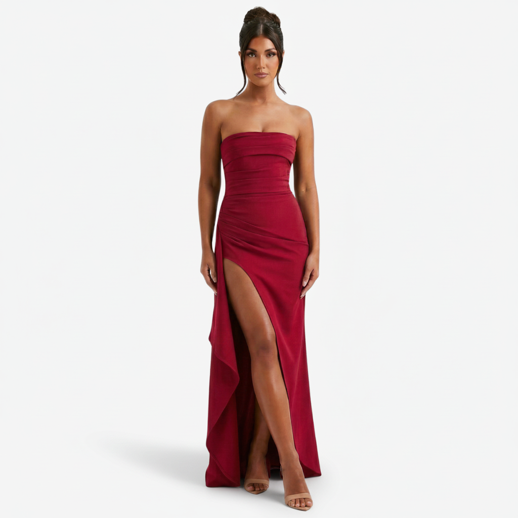 VALERIQUE | Femme Robe longue bustier coupe ajustée fente haute style fluide