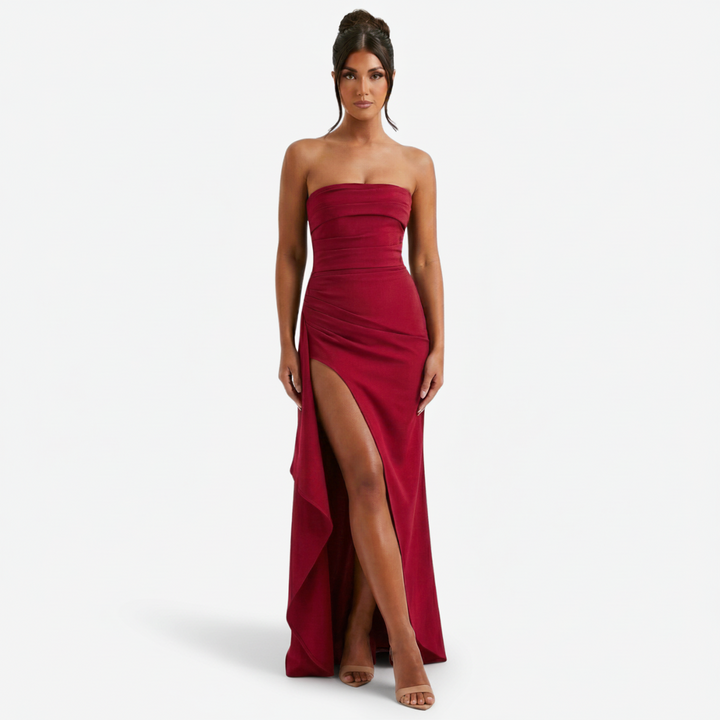 VALERIQUE | Femme Robe longue bustier coupe ajustée fente haute style fluide