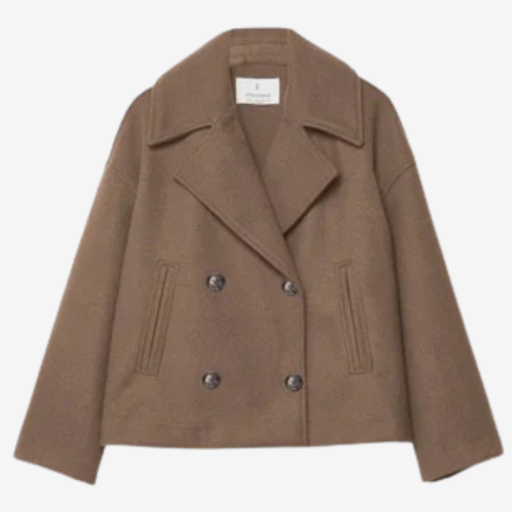 VALERIQUE | Manteau Court Double Boutonnage pour Femme - Beige, Marron et Noir