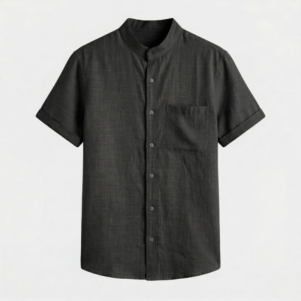 VALERIQUE | Homme chemise sauge en lin à manches courtes avec col officier et fermeture boutonnée pour usage quotidien