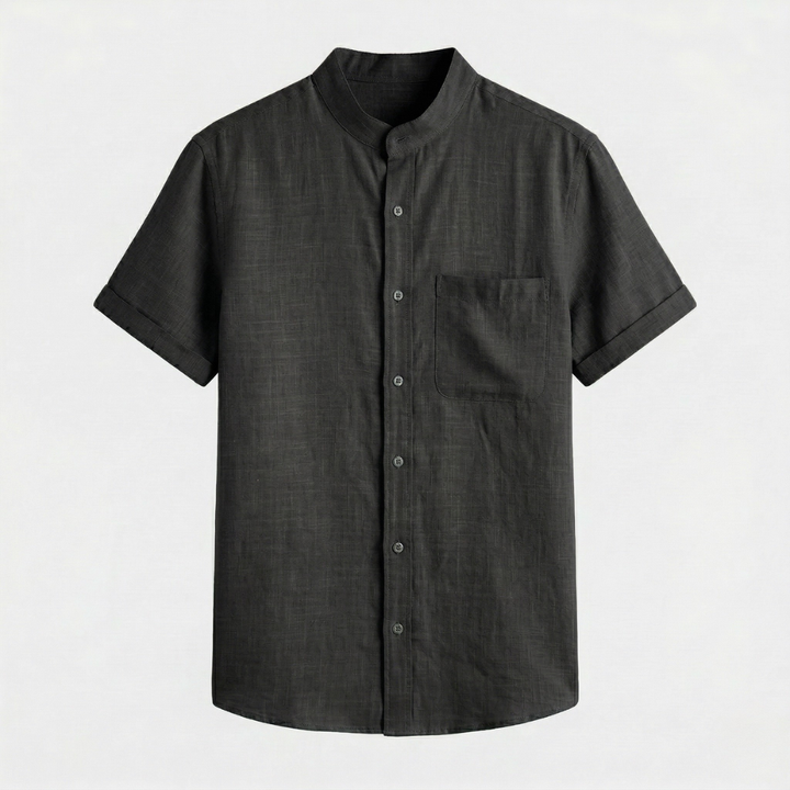 VALERIQUE | Homme chemise sauge en lin à manches courtes avec col officier et fermeture boutonnée pour usage quotidien