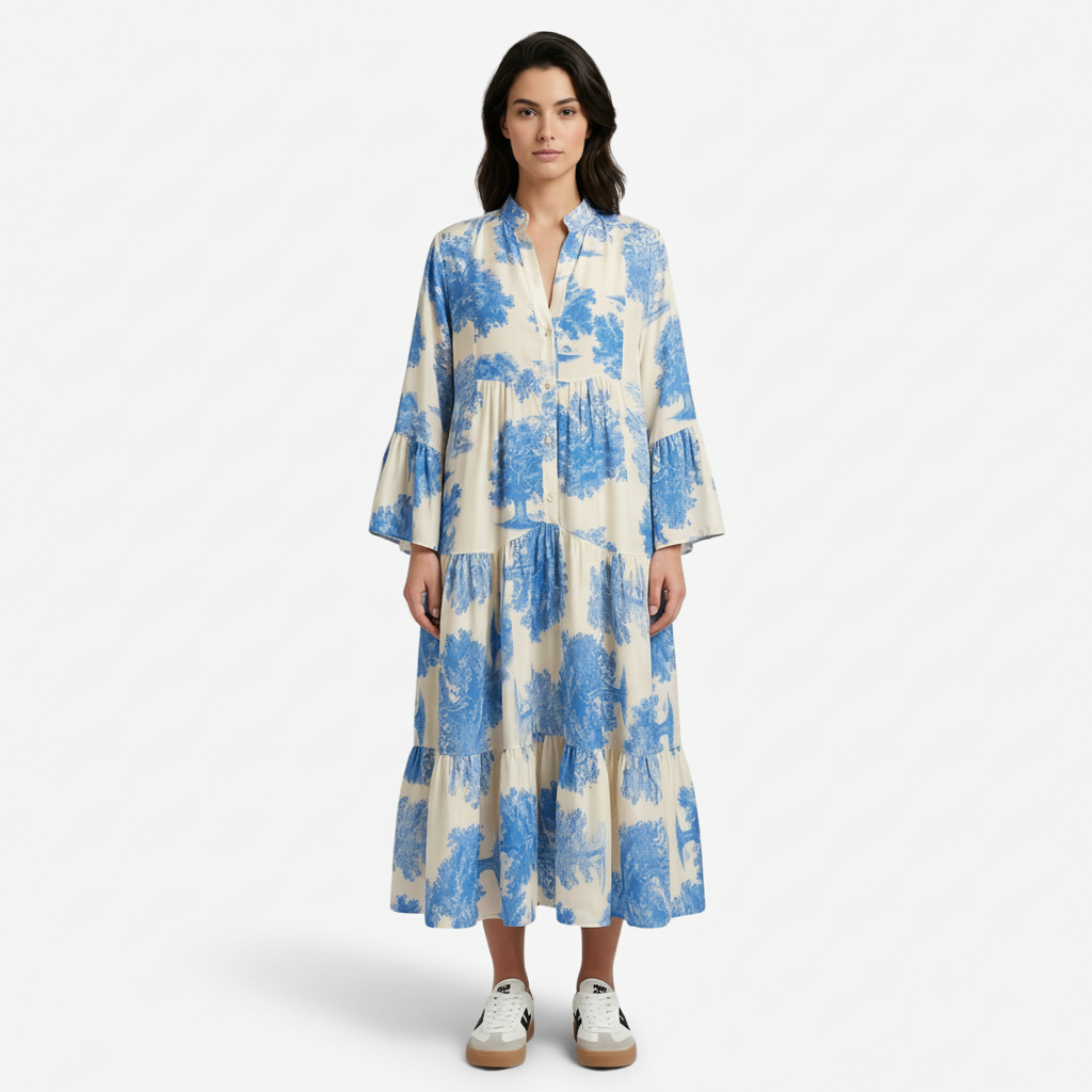 VALERIQUE | Femme Robe longue imprimé coupe ample manches longues style décontracté