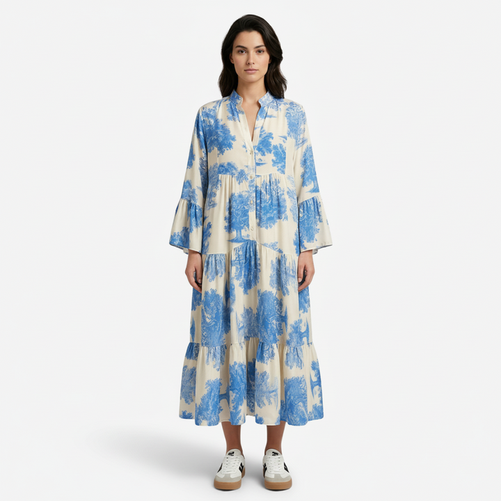 VALERIQUE | Femme Robe longue imprimé coupe ample manches longues style décontracté