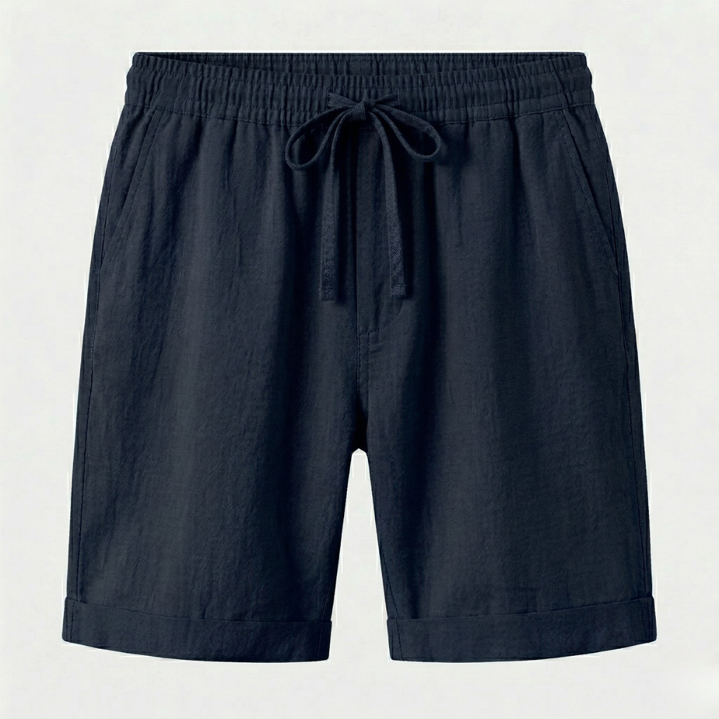 VALERIQUE | Homme short en lin à taille élastique avec cordon de serrage, coupe décontractée confortable