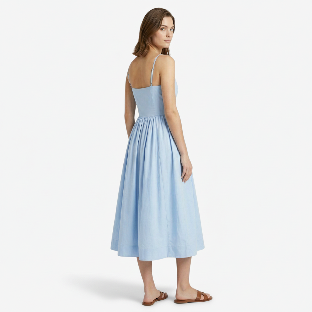 VALERIQUE | Femme Robe midi à fines bretelles coupe évasée style décontracté