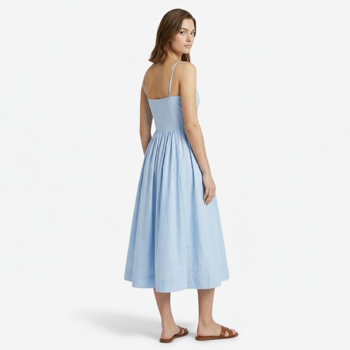 VALERIQUE | Femme Robe midi à fines bretelles coupe évasée style décontracté