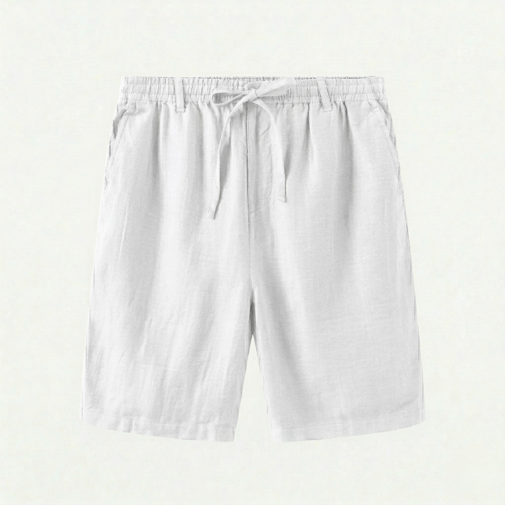 VALERIQUE | Homme short en lin bleu marine à taille élastiquée avec cordon coupe décontractée pour usage quotidien