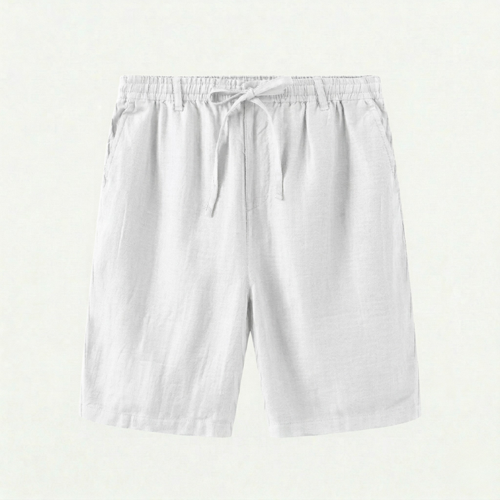 VALERIQUE | Homme short en lin bleu marine à taille élastiquée avec cordon coupe décontractée pour usage quotidien