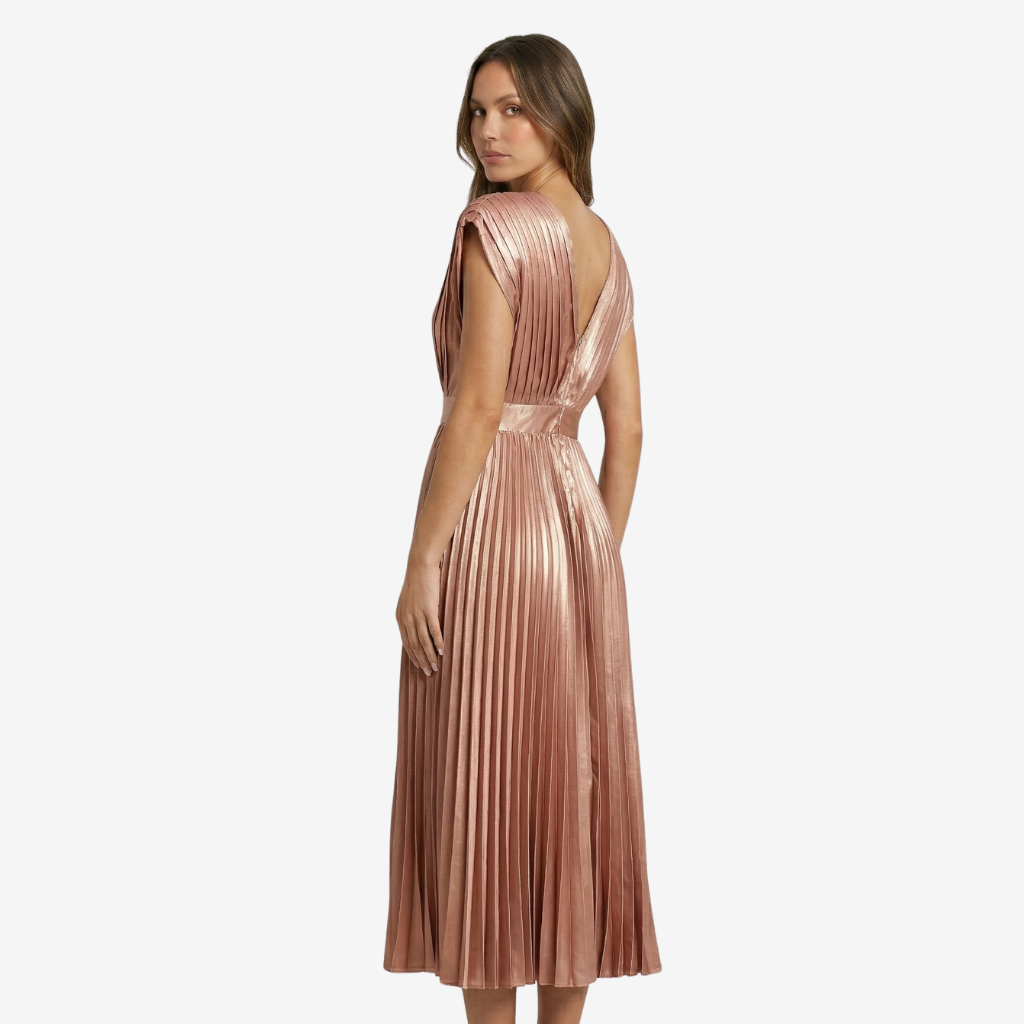 VALERIQUE | Femme Robe midi plissée coupe évasée col V style fluide
