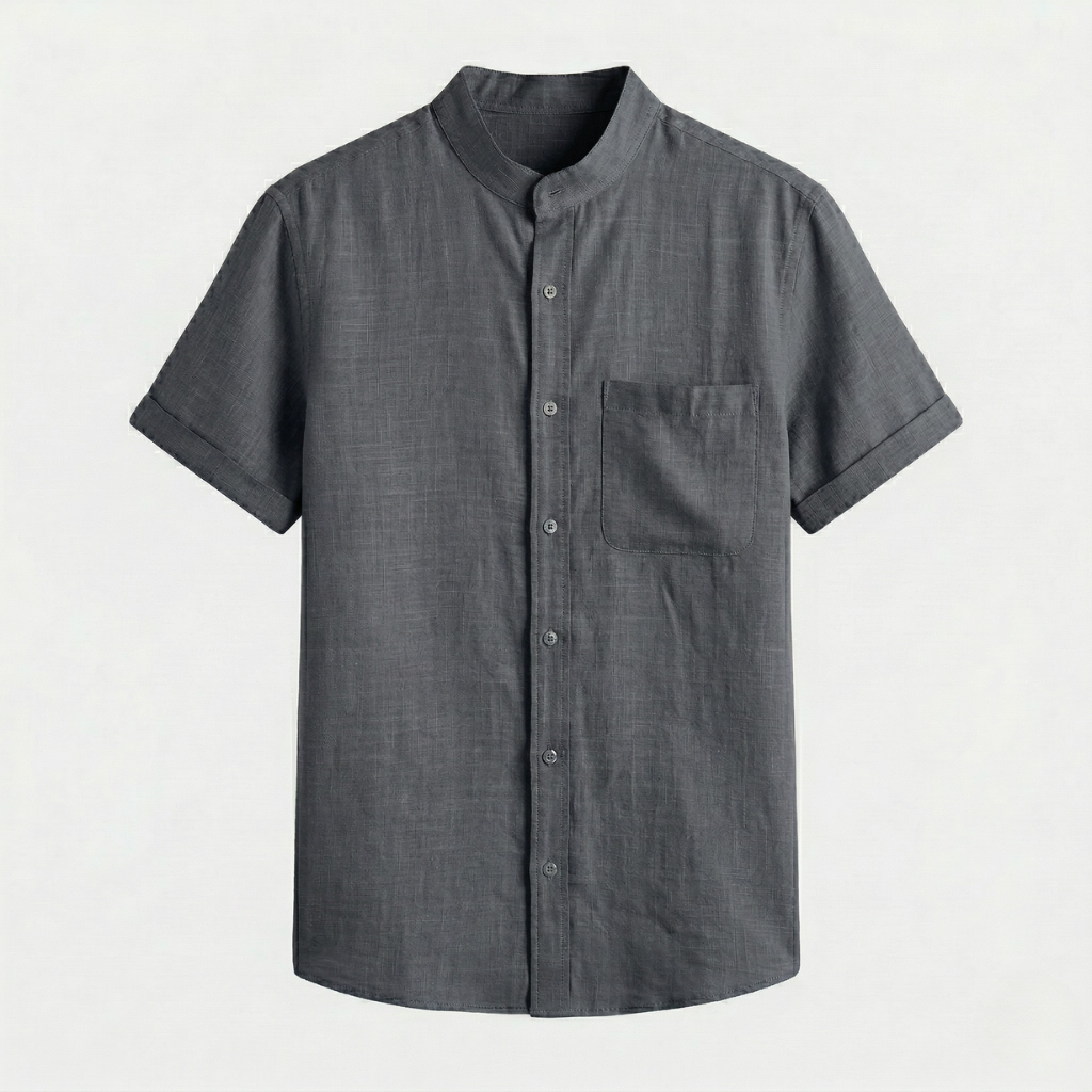 VALERIQUE | Homme chemise sauge en lin à manches courtes avec col officier et fermeture boutonnée pour usage quotidien