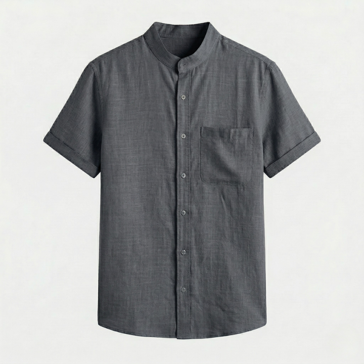 VALERIQUE | Homme chemise sauge en lin à manches courtes avec col officier et fermeture boutonnée pour usage quotidien