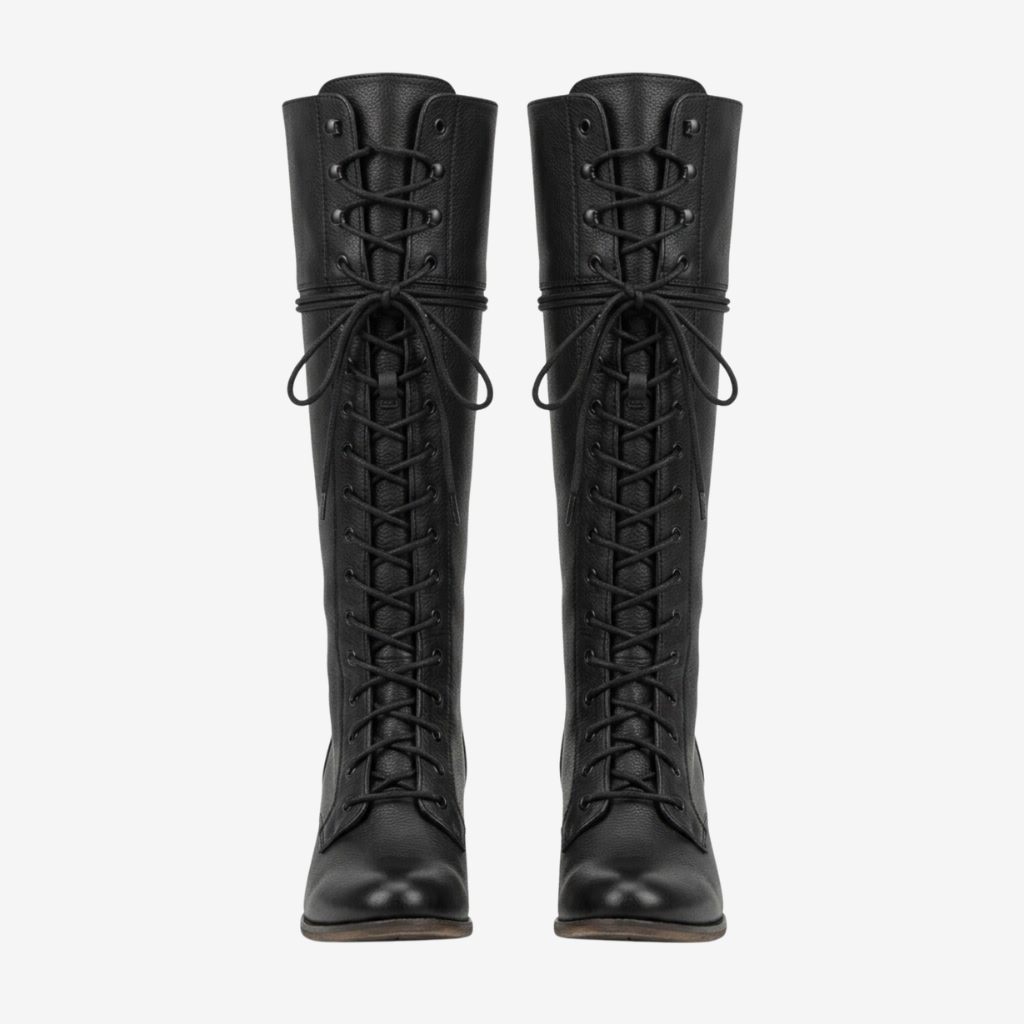 VALERIQUE | Femme bottes hautes café à lacets avec talon bloc et bout rond
