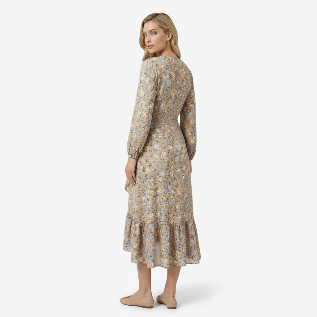 VALERIQUE | Femme Robe Formelle Cache-Cœur en, Manches Longues Bouffantes, Col en V Profond