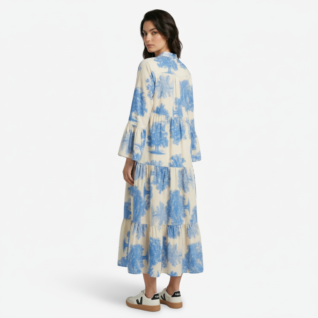 VALERIQUE | Femme Robe longue imprimé coupe ample manches longues style décontracté