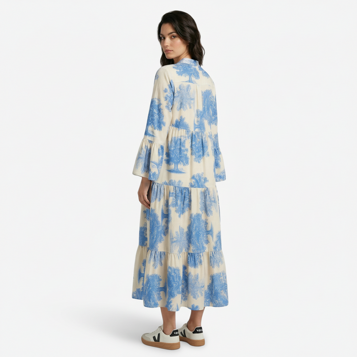 VALERIQUE | Femme Robe longue imprimé coupe ample manches longues style décontracté
