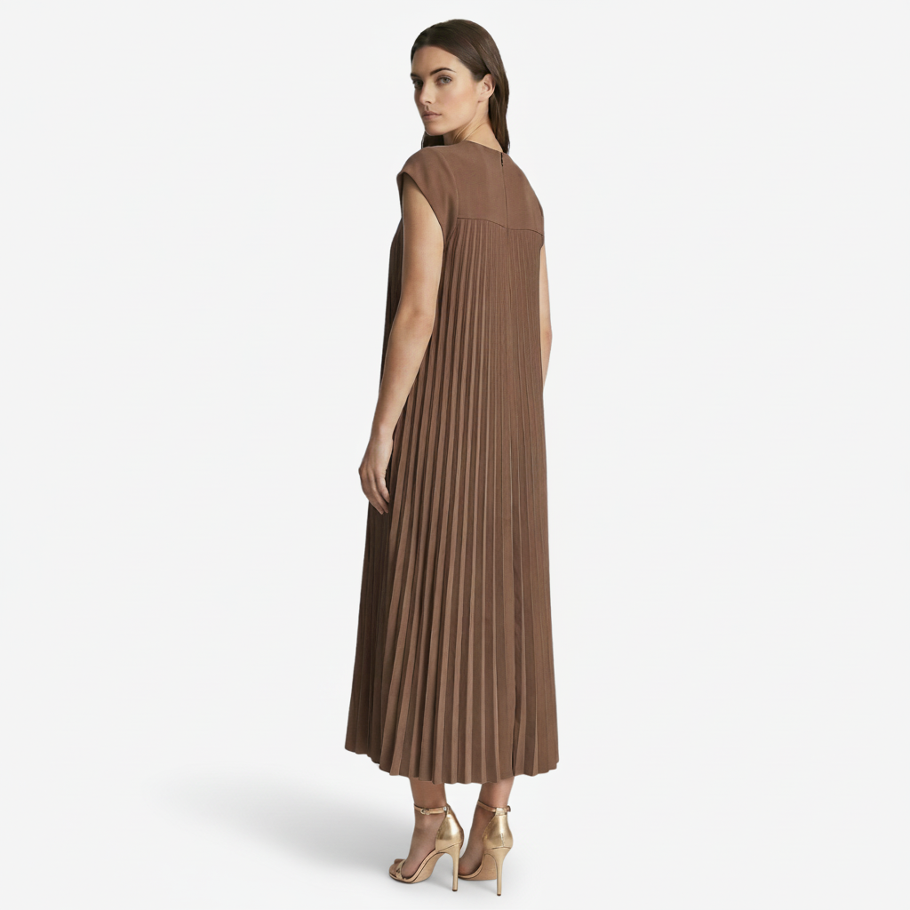 VALERIQUE | Femme Robe midi plissée coupe ample manches courtes style décontracté