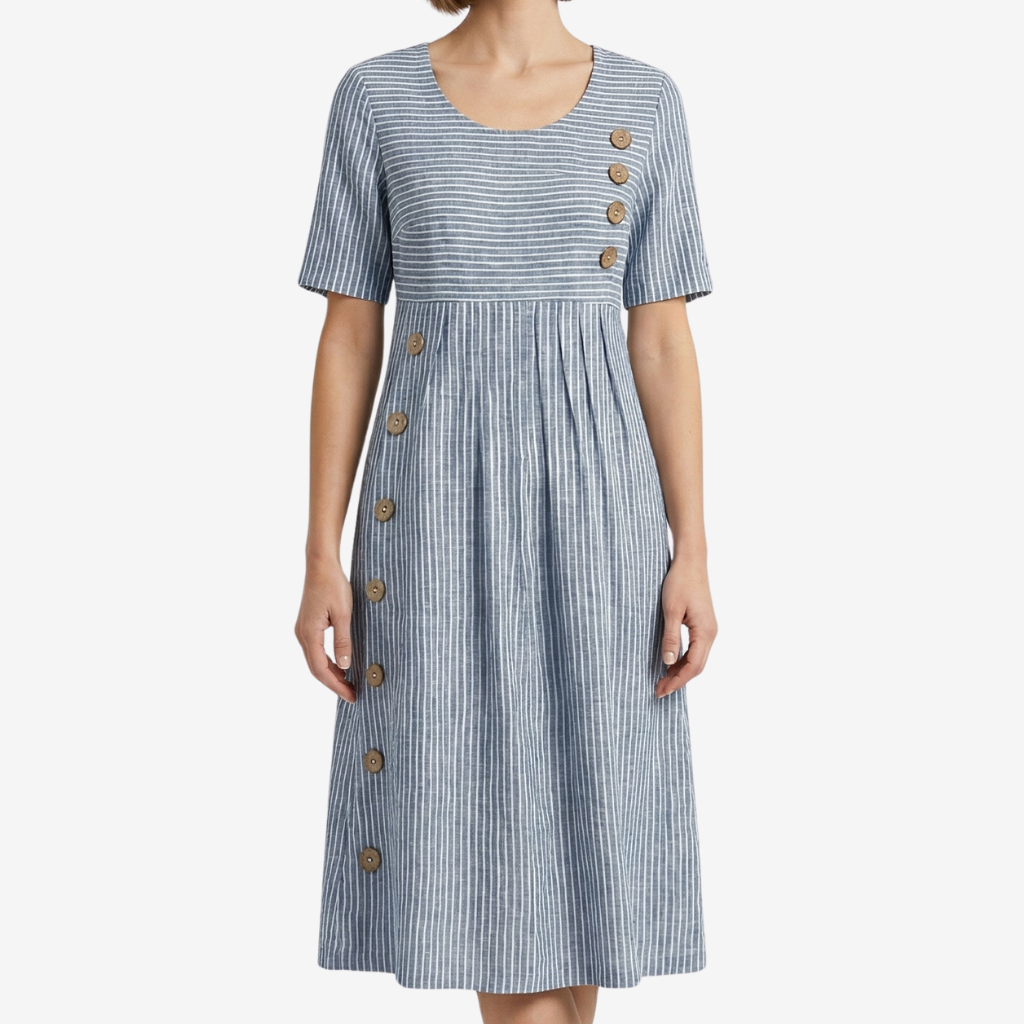 VALERIQUE | Femme Robe en lin coupe évasée manches courtes style décontracté