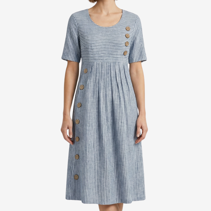 VALERIQUE | Femme Robe en lin coupe évasée manches courtes style décontracté
