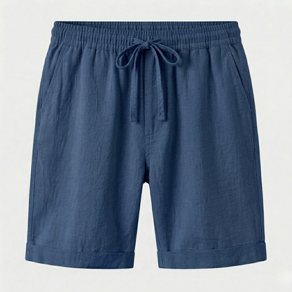VALERIQUE | Homme short en lin à taille élastique avec cordon de serrage, coupe décontractée confortable
