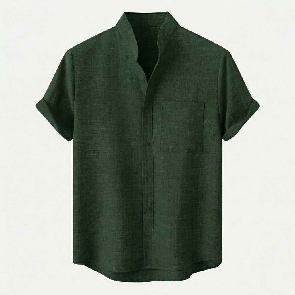 VALERIQUE | Homme chemise en lin à manches courtes avec col officier et fermeture boutonnée pour usage quotidien
