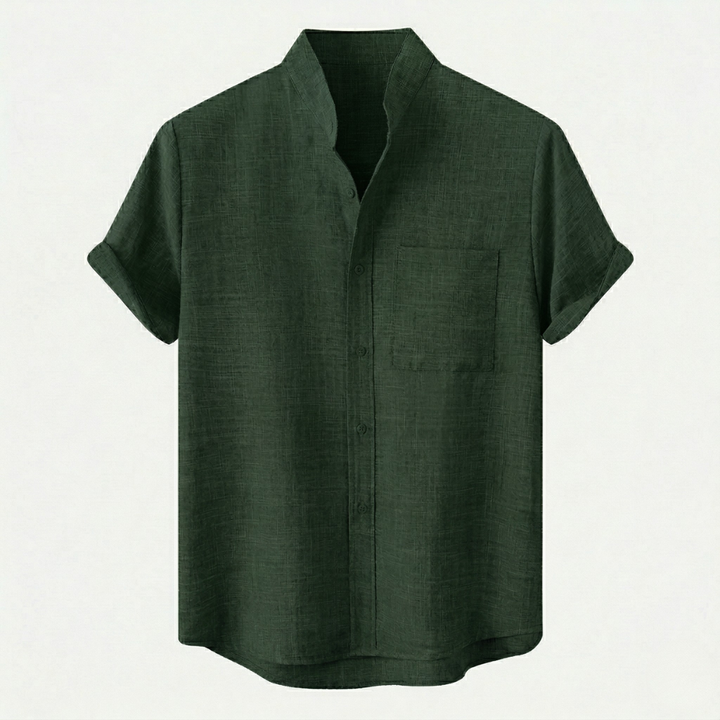 VALERIQUE | Homme chemise en lin à manches courtes avec col officier et fermeture boutonnée pour usage quotidien