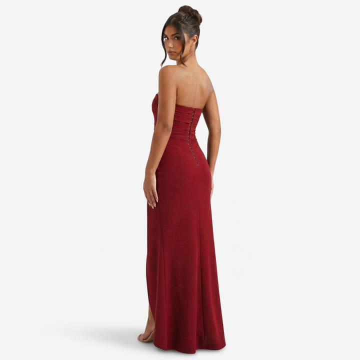 VALERIQUE | Femme Robe longue bustier coupe ajustée fente haute style fluide