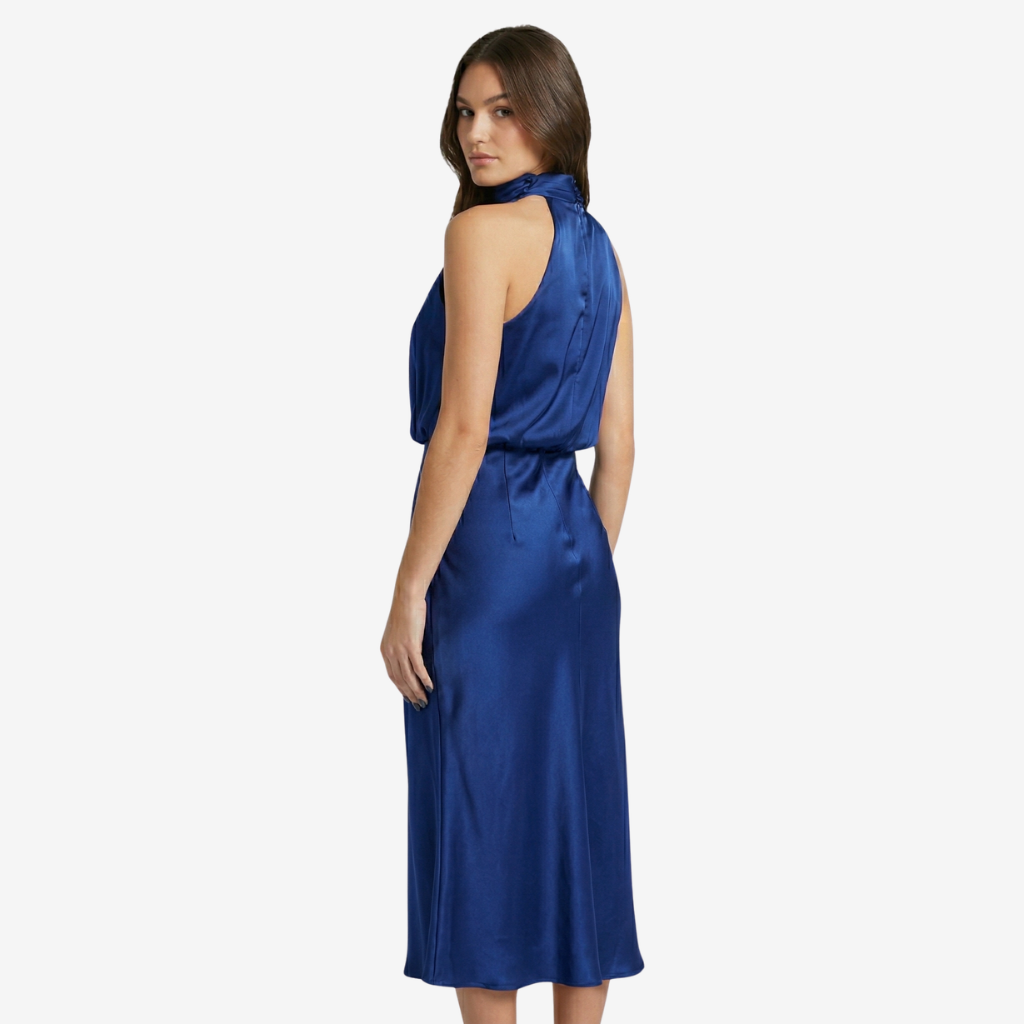 VALERIQUE | Femme Robe midi sans manches coupe ajustée col drapé style fluide