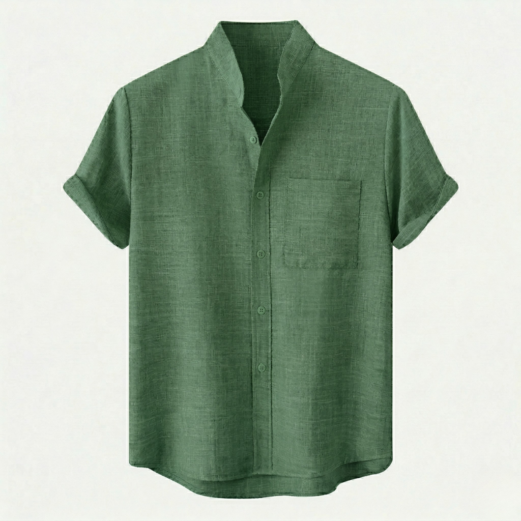 VALERIQUE | Homme chemise en lin à manches courtes avec col officier et fermeture boutonnée pour usage quotidien