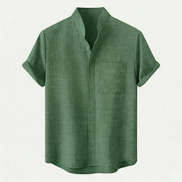 VALERIQUE | Homme chemise en lin à manches courtes avec col officier et fermeture boutonnée pour usage quotidien