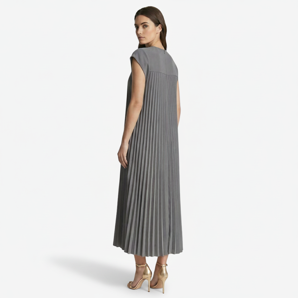 VALERIQUE | Femme Robe midi plissée coupe ample manches courtes style décontracté