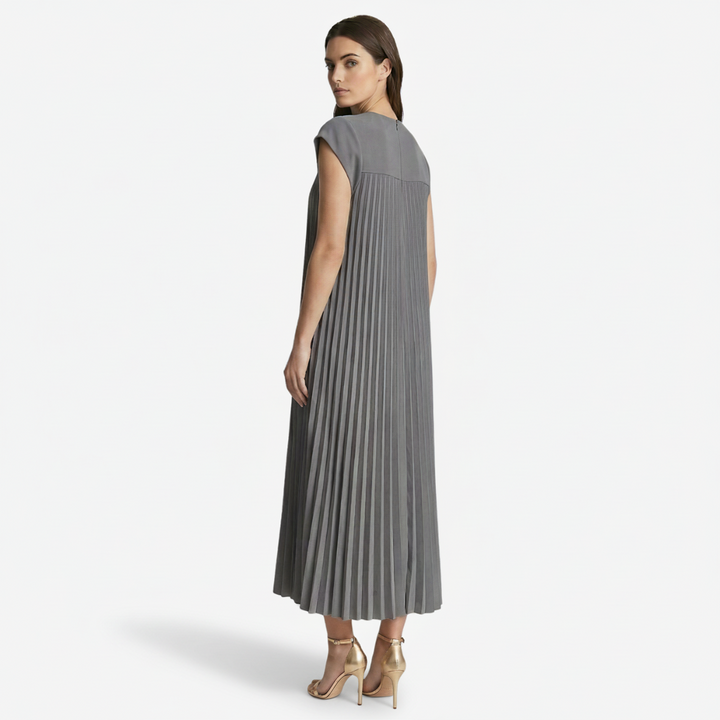 VALERIQUE | Femme Robe midi plissée coupe ample manches courtes style décontracté