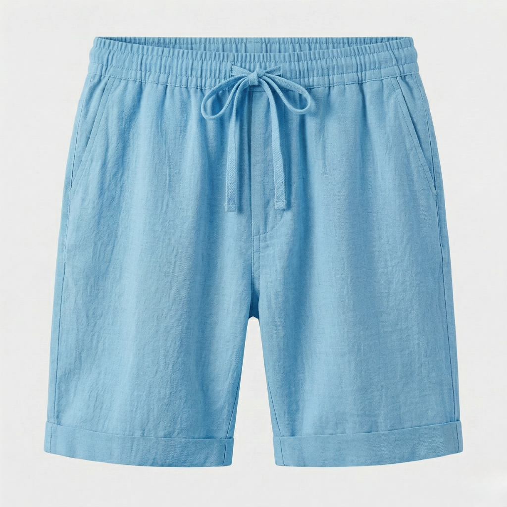 VALERIQUE | Homme short en lin à taille élastique avec cordon de serrage, coupe décontractée confortable