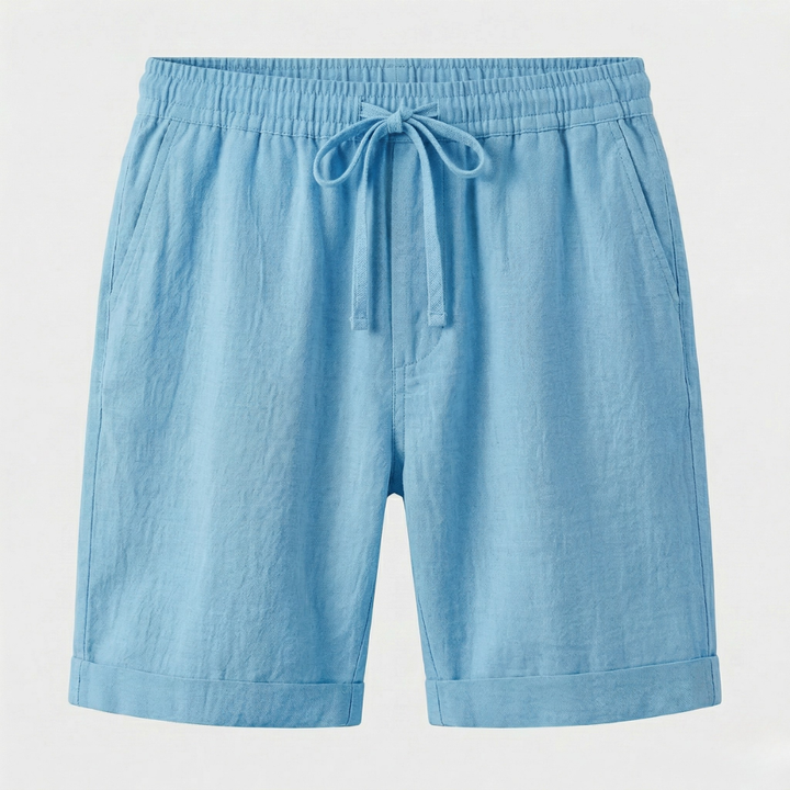 VALERIQUE | Homme short en lin à taille élastique avec cordon de serrage, coupe décontractée confortable