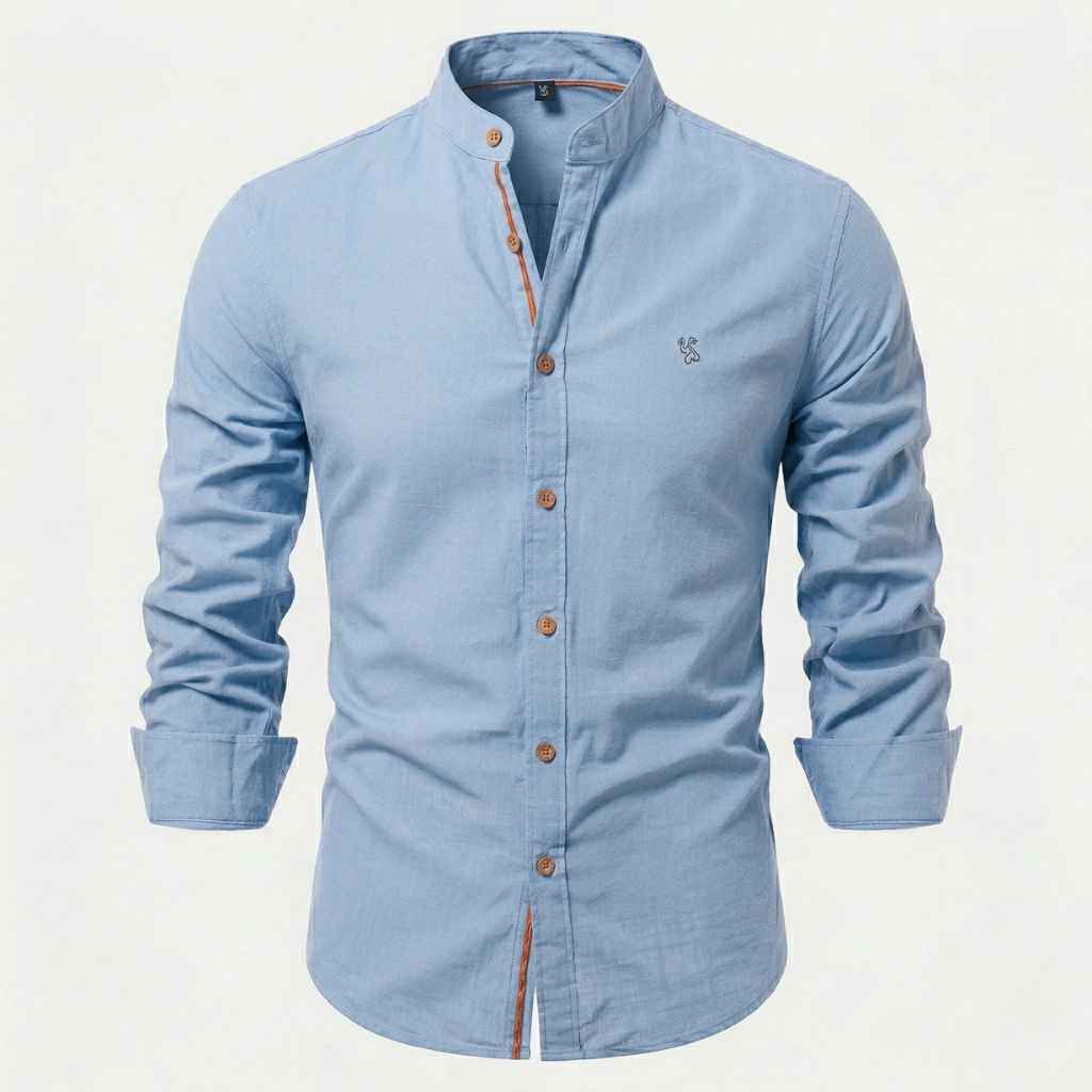 VALERIQUE | Homme Chemise en coton coupe ajustée manches longues col officier style décontracté