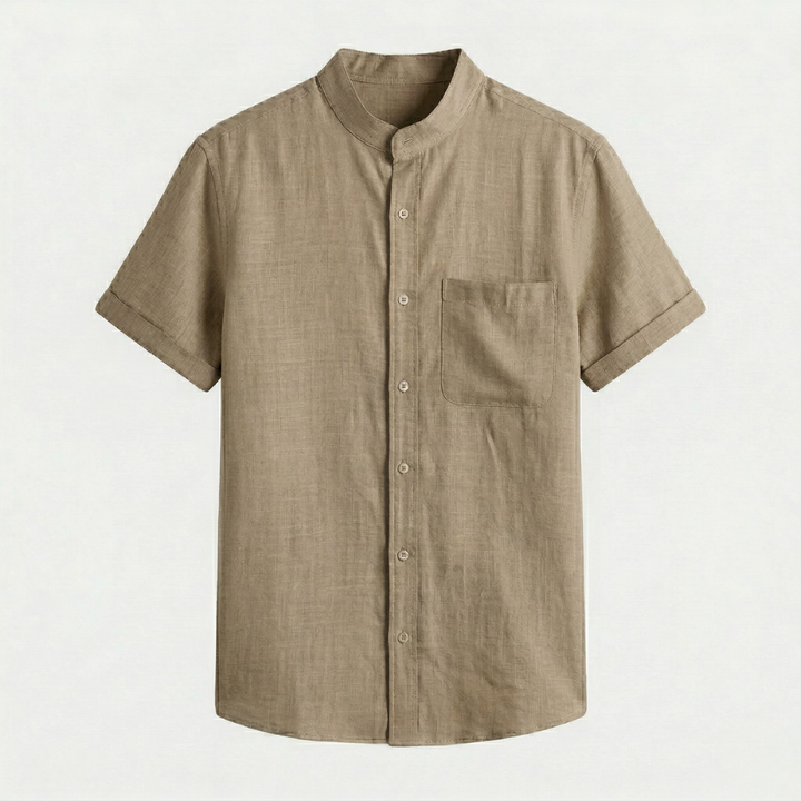VALERIQUE | Homme chemise sauge en lin à manches courtes avec col officier et fermeture boutonnée pour usage quotidien