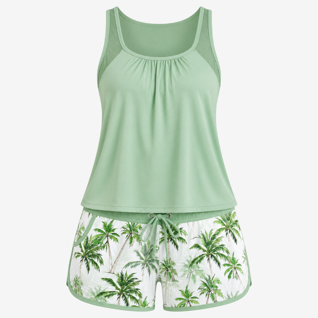VALERIQUE | Ensemble Tankini Femme – Haut Racerback Séchage Rapide et Short Imprimé