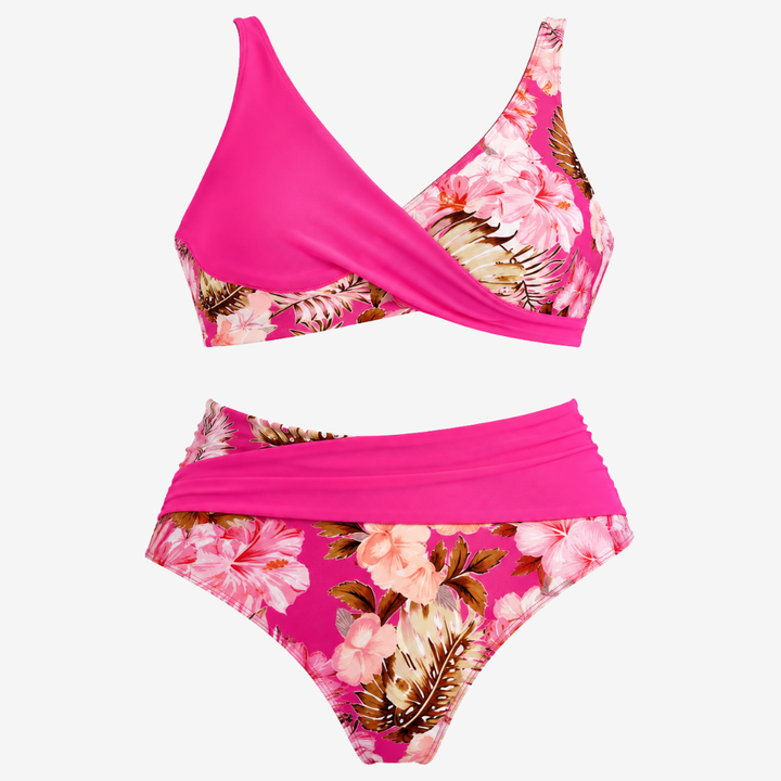 VALERIQUE | Ensemble Bikini Femme Croisé Fleuri – Maillot de Bain Deux Pièces Taille Haute