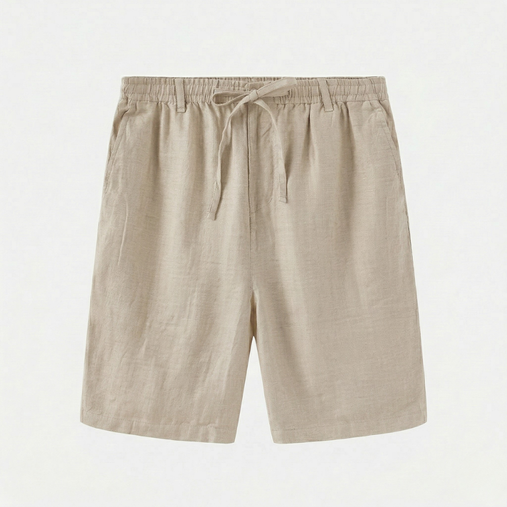 VALERIQUE | Homme short en lin bleu marine à taille élastiquée avec cordon coupe décontractée pour usage quotidien