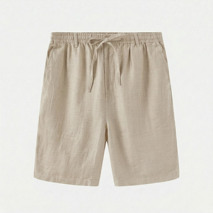 VALERIQUE | Homme short en lin bleu marine à taille élastiquée avec cordon coupe décontractée pour usage quotidien