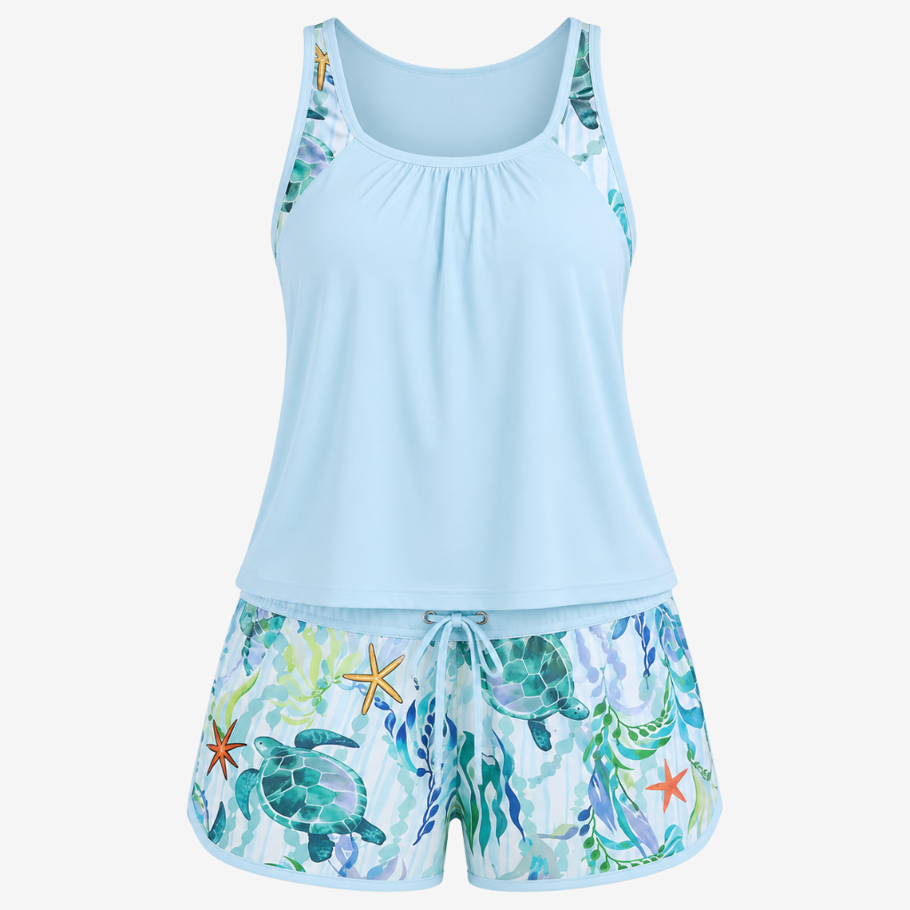 VALERIQUE | Ensemble Tankini Femme – Haut Racerback Séchage Rapide et Short Imprimé