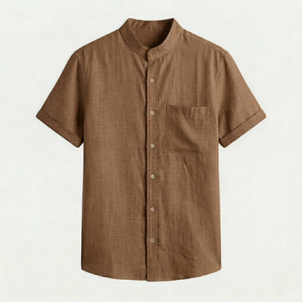 VALERIQUE | Homme chemise sauge en lin à manches courtes avec col officier et fermeture boutonnée pour usage quotidien