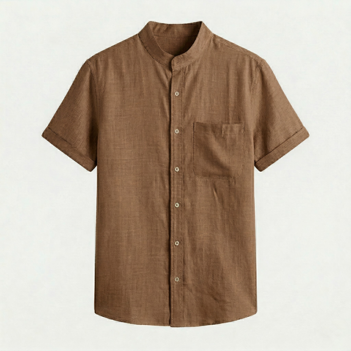 VALERIQUE | Homme chemise sauge en lin à manches courtes avec col officier et fermeture boutonnée pour usage quotidien