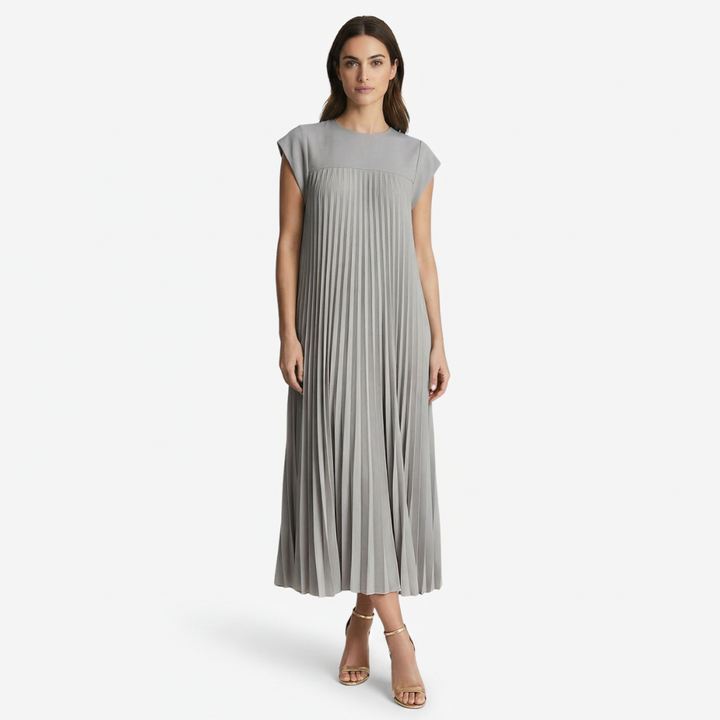 VALERIQUE | Femme Robe midi plissée coupe ample manches courtes style décontracté
