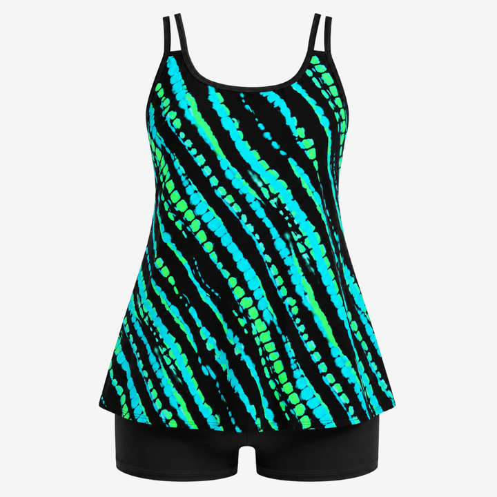 VALERIQUE | Ensemble Tankini Imprimé Femme – Haut Col Rond et Shorty de Bain